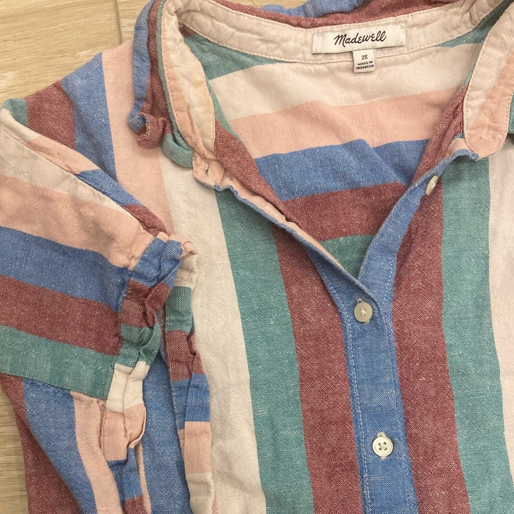 Madewell Casual Striped Light Multicolor Button Up Dress /  Tunic Shirt Combo - Picture 3 of 4